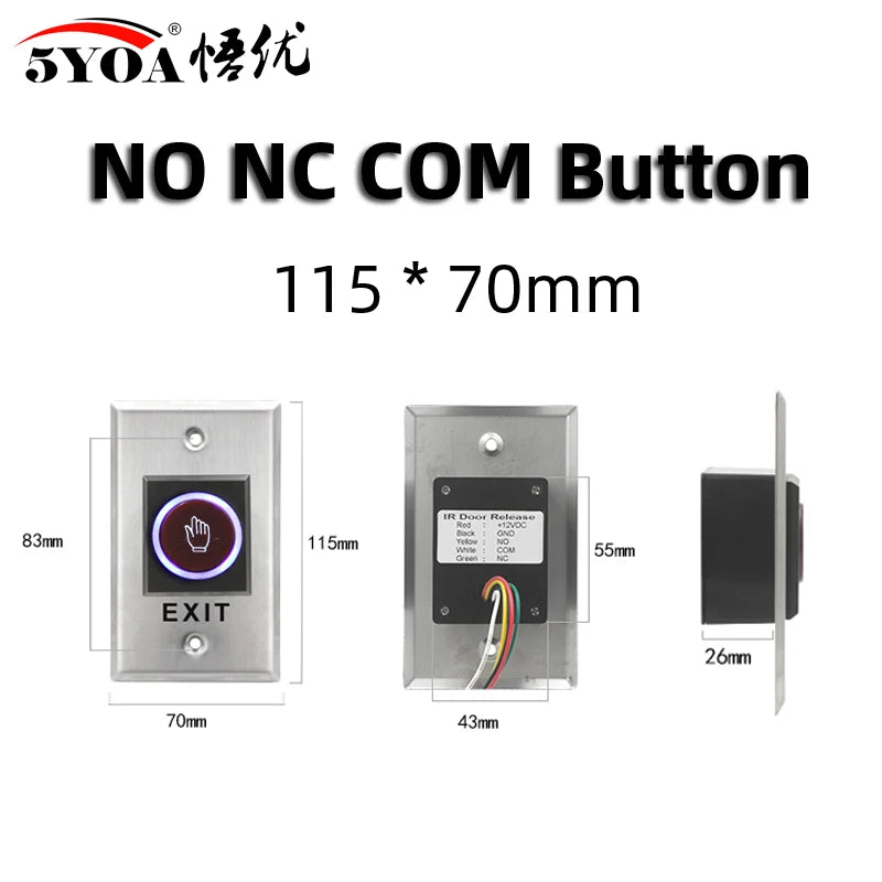 Door Exit Push Button Release Switch Opener NO COM NC LED light For Door Access Control System Entry Open Touch