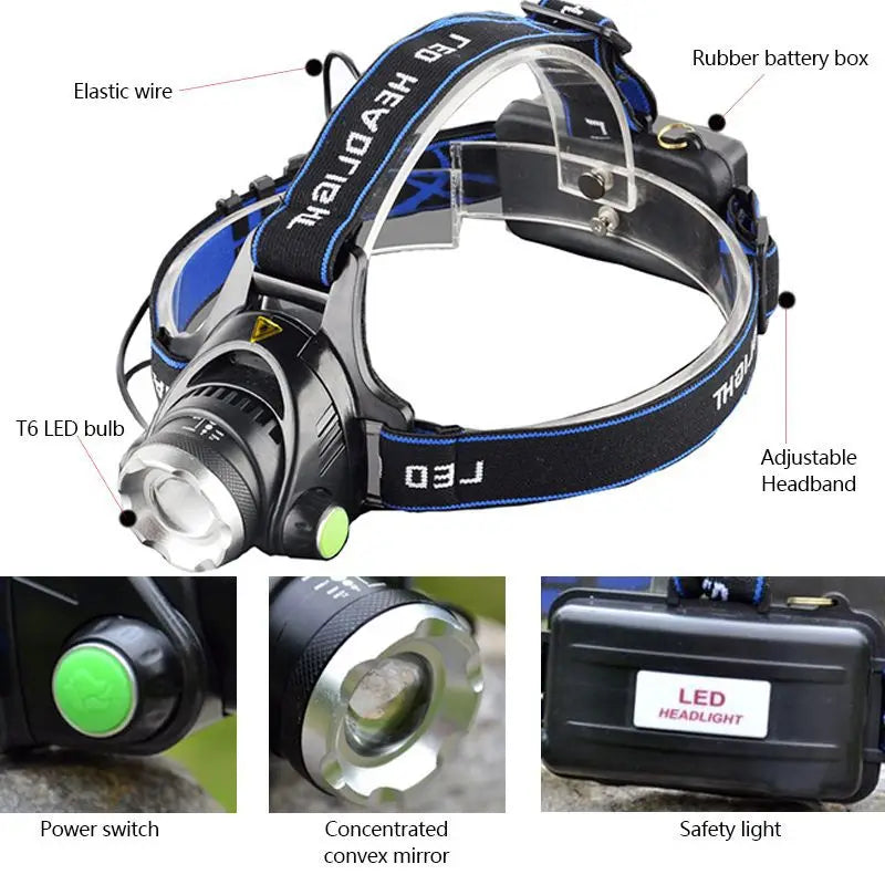 Led Headlamp L2/T6 Zoomable Headlight Head Torch Flashlight Head lamp by 18650 battery for Fishing Hunting Headlamps