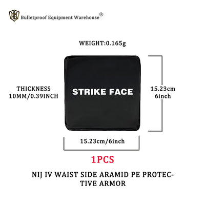 Level 3a NIJ IIIA Tactical Self Defense 6x6 Inch 10mm Side Waist Soft Aramid Plate Bulletproof Vest Waist Bulletproof Armor