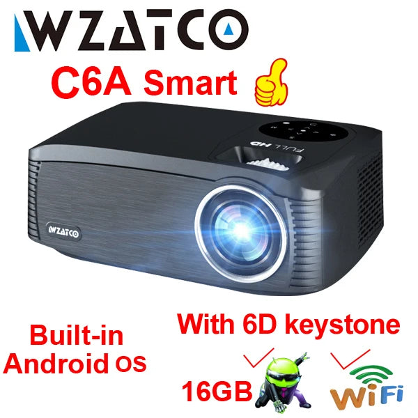 WZATCO C6A 300inch WIFI Smart 5G Full HD 1920*1080P LED Projector Android Video Proyector Home Theater Cinema play Game Beamer