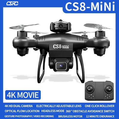 CS8 Mini Drone with 4k Dual Camera Optical Flow Location Smart Obstacle Avoidance RC Drone Toys for Kids
