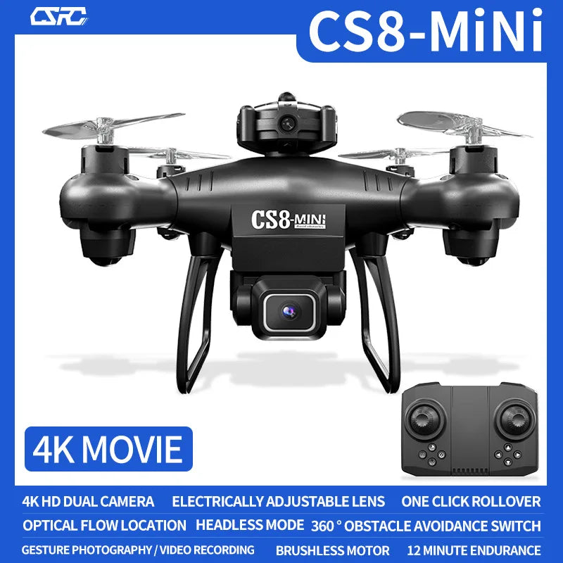 CS8 Mini Drone with 4k Dual Camera Optical Flow Location Smart Obstacle Avoidance RC Drone Toys for Kids