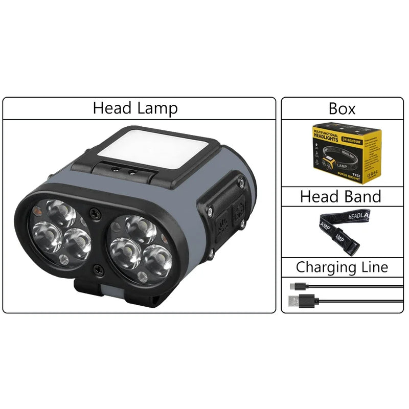 LED Induction Headlamp USB Rechargable Headlight Flashlight 1200mah Built-in Battery Head Torch Outdoor Camping Fishing Lantern