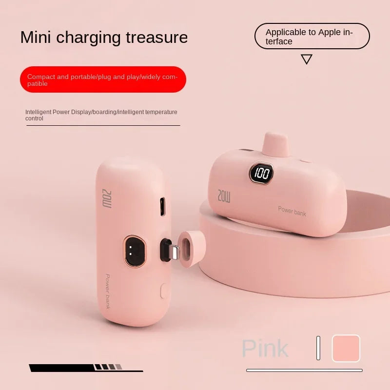 BCAK Power Bank5000mAh Digital Display Capsule Power Bank Is Suitable for Android，Apple Type-C Interface,Mini Emergency Portable
