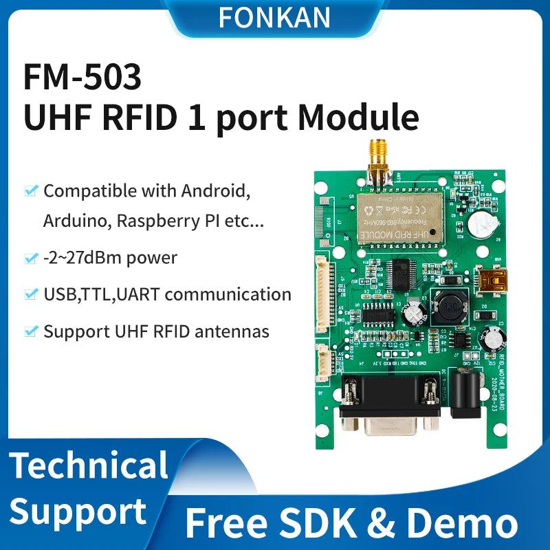 Fonkan 860-960Mhz UHF RFID Module Long Range Reader TTL UART Module with 1 Port Antenna Android SDK for Access Control