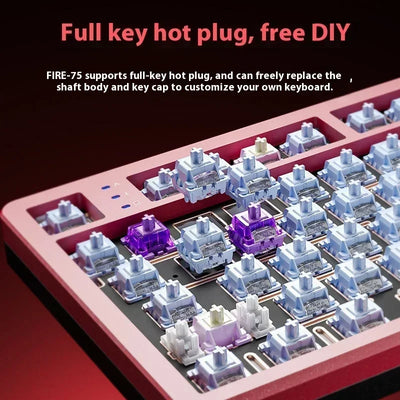AULA Fire75 RGB Tri-Mode Wireless Gaming Keyboard Hot Swap Aluminum Alloy Customized Mechanical Keyboards PC Accessories Gifts
