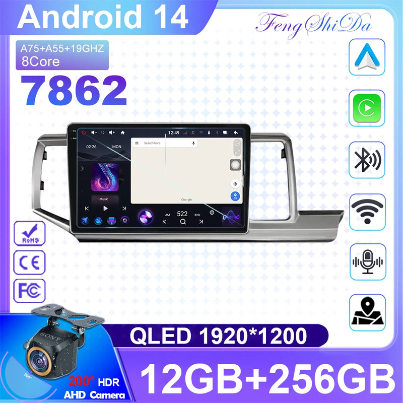Android 14 12 + 256G Car Radio Head Unit for Honda Stepwgn 2.0 RK 2009-2013-2015 Multimedia Video GPS Player BT Carplay No 2din