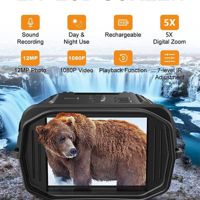 1080P Binoculars 5X Digital Zoom Infrared Night Vision Device Photo Video Taking Outdoor Telescopes for Hunting Boating Camping