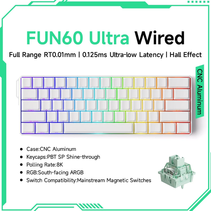 Akko MonsGeek FUN60 Ultra Mechanical Gaming Keyboard Magnetic Switch 60% Rapid Trigger 8K HE/TMR Custom Aluminum Keyboard Gamer