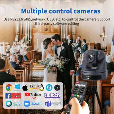 4K/30fps PTZ HDMI USB LAN Camera 20x Optical Zoom Ai-Auto Tracking Conference Camera Ptz Video for Church Meeting Support POE