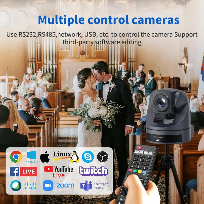 4K/30fps PTZ HDMI USB LAN Camera 20x Optical Zoom Ai-Auto Tracking Conference Camera Ptz Video for Church Meeting Support POE