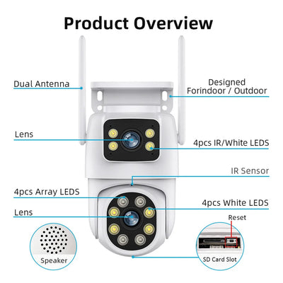 8MP 4K PTZ Wifi Camera Outdoor Night Vision Dual Screen Dual Lens Human Detection Security CCTV Surveillance IP Camera HD ICSEE