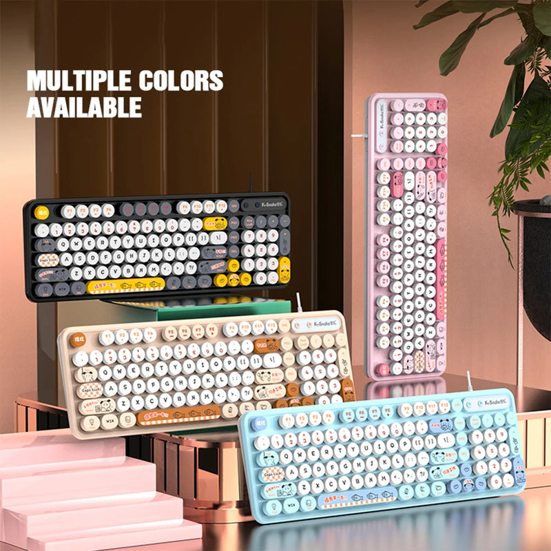 Viper K2Por wired usb keyboard Retro punk girl desktop laptop office keyboard Circular Suspension Key Cap Ergonomics Keyboard