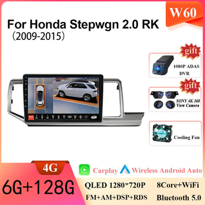 Android 14 12 + 256G Car Radio Head Unit for Honda Stepwgn 2.0 RK 2009-2013-2015 Multimedia Video GPS Player BT Carplay No 2din