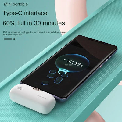 BCAK Power Bank5000mAh Digital Display Capsule Power Bank Is Suitable for Android，Apple Type-C Interface,Mini Emergency Portable