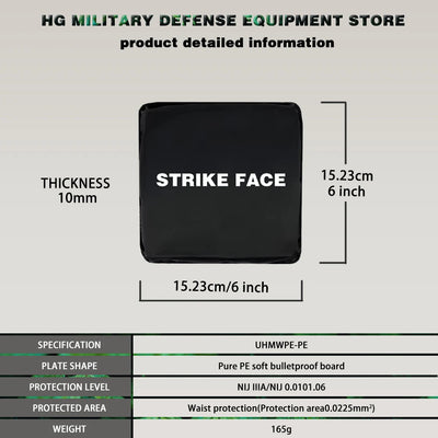 Level 3a NIJ IIIA Tactical Self Defense 6x6 Inch 10mm Side Waist Soft Aramid Plate Bulletproof Vest Waist Bulletproof Armor