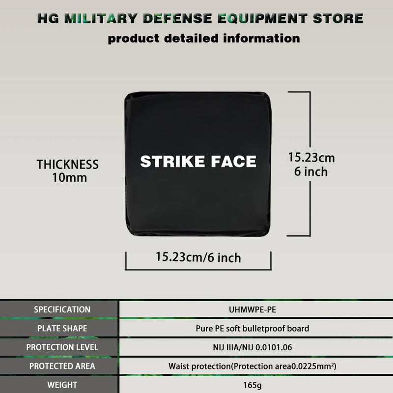 Level 3a NIJ IIIA Tactical Self Defense 6x6 Inch 10mm Side Waist Soft Aramid Plate Bulletproof Vest Waist Bulletproof Armor