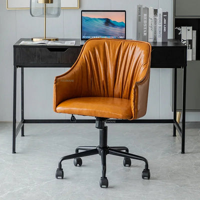 Nordic Leather Office Chairs For Office Luxury Gold Feet Computer Chair Sedentary Comfortable Backrest Swivel Desk Gaming Chair