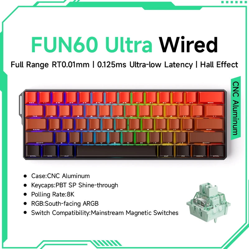 Akko MonsGeek FUN60 Ultra Mechanical Gaming Keyboard Magnetic Switch 60% Rapid Trigger 8K HE/TMR Custom Aluminum Keyboard Gamer