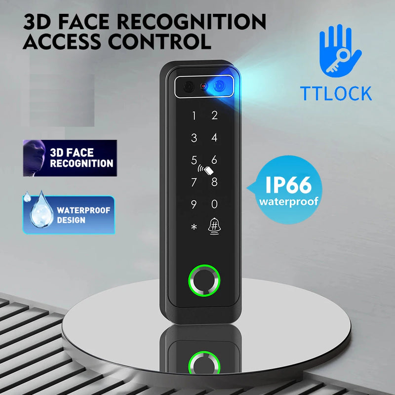 Rainproof TTLock APP Smart 3D Face Recognition Standalone Access Controller Reader Support Fingerprint Card Password