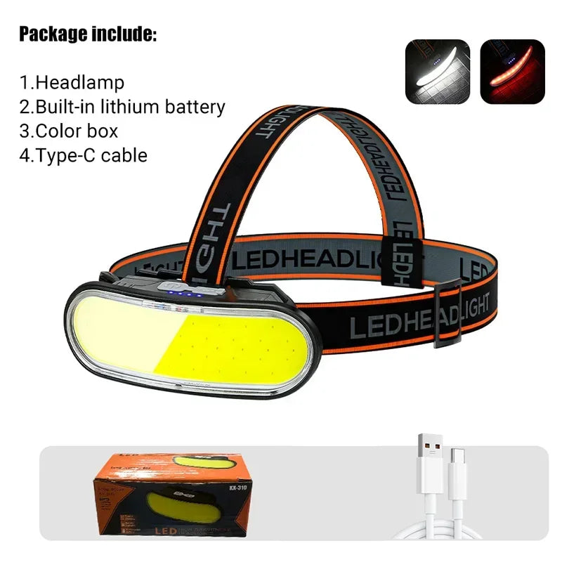 LED Induction Headlamp USB Rechargable Headlight Flashlight 1200mah Built-in Battery Head Torch Outdoor Camping Fishing Lantern