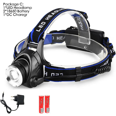 Led Headlamp L2/T6 Zoomable Headlight Head Torch Flashlight Head lamp by 18650 battery for Fishing Hunting Headlamps