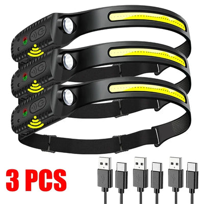 LED Induction Headlamp USB Rechargable Headlight Flashlight 1200mah Built-in Battery Head Torch Outdoor Camping Fishing Lantern
