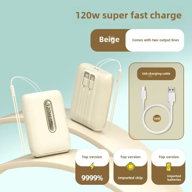 120W Super Fast Charging Power Bank 50000mAh Large Capacity Comes with Cable Suitable for Android and Huawei