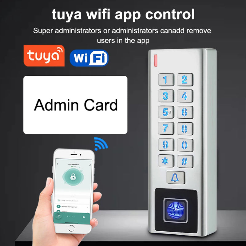 Waterproof Tuya APP Access Control Keyboard Wifi Remote Unlock RFID Fingerprint Access Keypad Digital Door Lock Opener 10000user