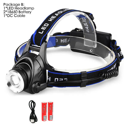 Led Headlamp L2/T6 Zoomable Headlight Head Torch Flashlight Head lamp by 18650 battery for Fishing Hunting Headlamps