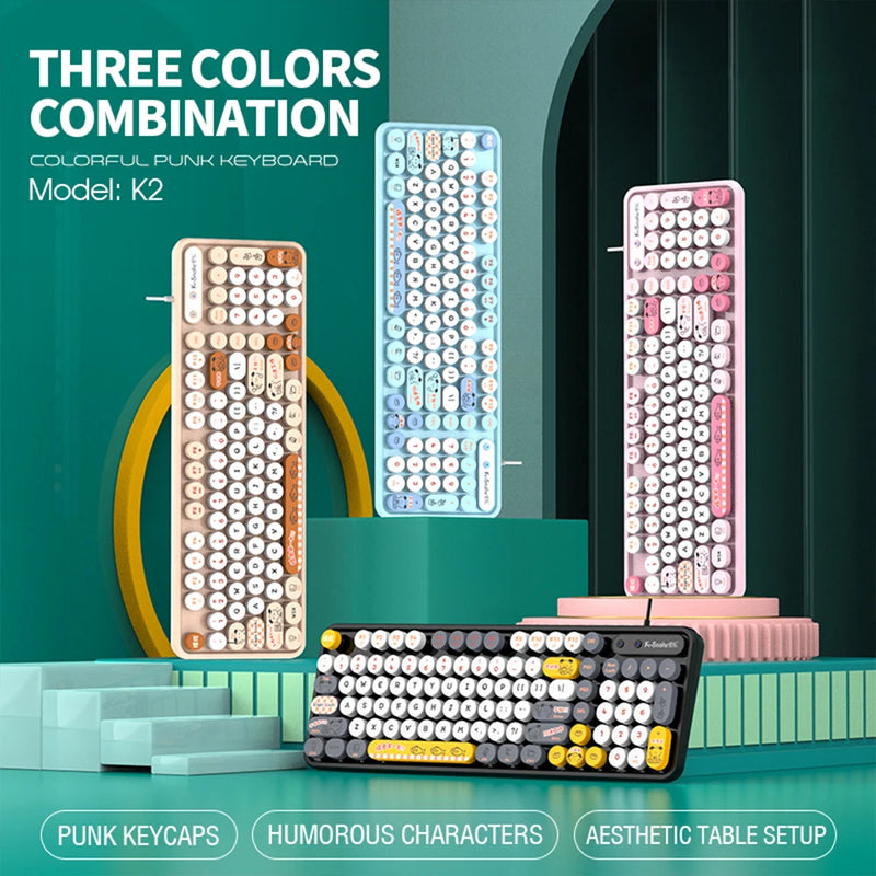 Viper K2Por wired usb keyboard Retro punk girl desktop laptop office keyboard Circular Suspension Key Cap Ergonomics Keyboard
