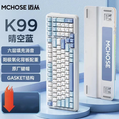 MCHOSE K99 V2 3-mode Gaming E-sport Bluetooth Wireless Mechanical Keyboard Gasket Structure Hot Swap RGB Custom Gaming Accessory