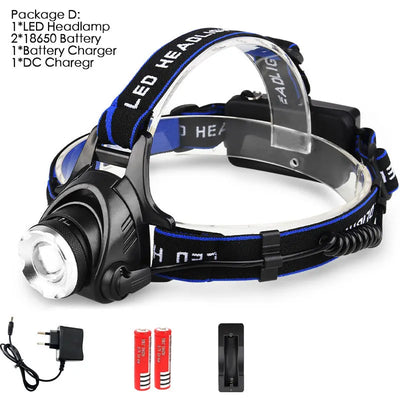 Led Headlamp L2/T6 Zoomable Headlight Head Torch Flashlight Head lamp by 18650 battery for Fishing Hunting Headlamps