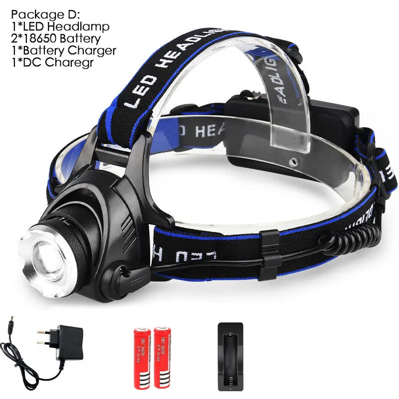 Led Headlamp L2/T6 Zoomable Headlight Head Torch Flashlight Head lamp by 18650 battery for Fishing Hunting Headlamps