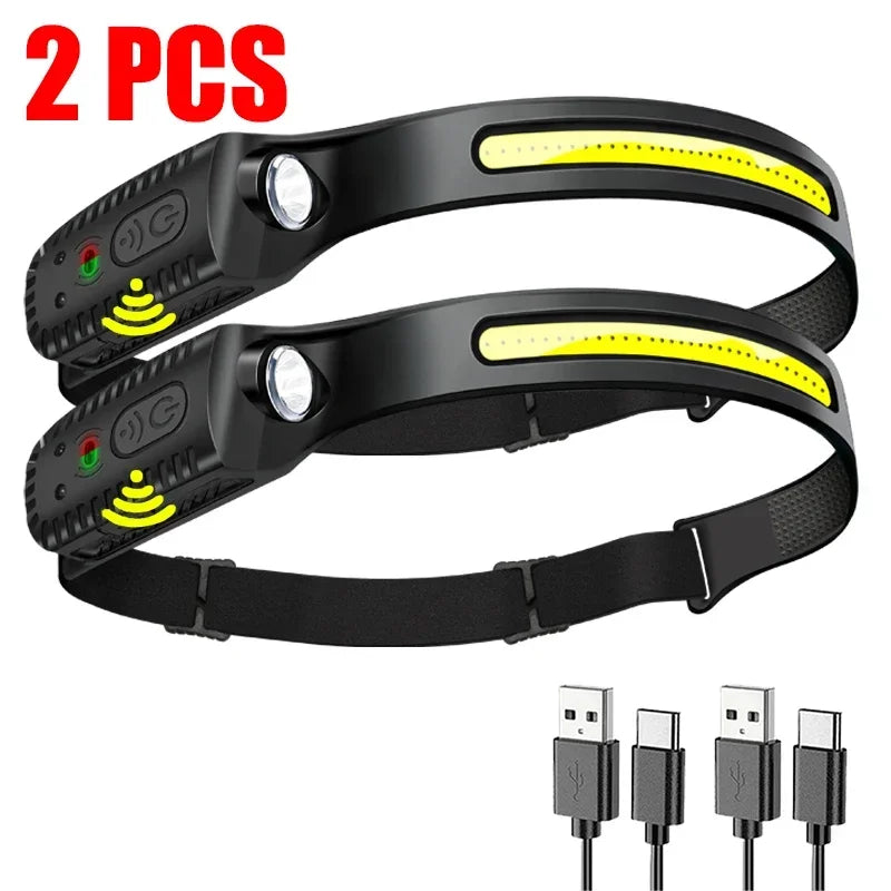 LED Induction Headlamp USB Rechargable Headlight Flashlight 1200mah Built-in Battery Head Torch Outdoor Camping Fishing Lantern