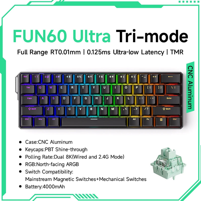 Akko MonsGeek FUN60 Ultra Mechanical Gaming Keyboard Magnetic Switch 60% Rapid Trigger 8K HE/TMR Custom Aluminum Keyboard Gamer