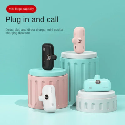 BCAK Power Bank5000mAh Digital Display Capsule Power Bank Is Suitable for Android，Apple Type-C Interface,Mini Emergency Portable