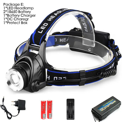 Led Headlamp L2/T6 Zoomable Headlight Head Torch Flashlight Head lamp by 18650 battery for Fishing Hunting Headlamps