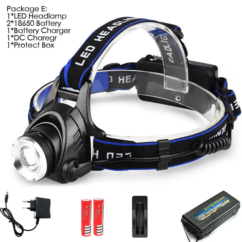 Led Headlamp L2/T6 Zoomable Headlight Head Torch Flashlight Head lamp by 18650 battery for Fishing Hunting Headlamps