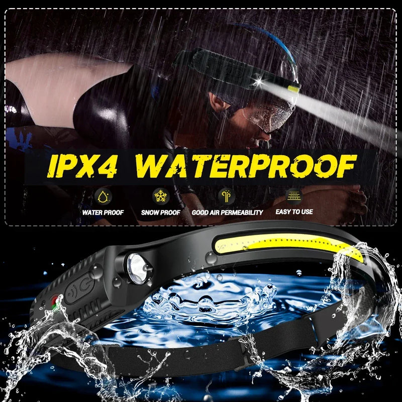 LED Induction Headlamp USB Rechargable Headlight Flashlight 1200mah Built-in Battery Head Torch Outdoor Camping Fishing Lantern