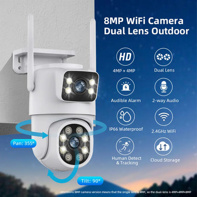 8MP 4K PTZ Wifi Camera Outdoor Night Vision Dual Screen Dual Lens Human Detection Security CCTV Surveillance IP Camera HD ICSEE