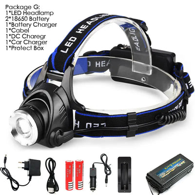 Led Headlamp L2/T6 Zoomable Headlight Head Torch Flashlight Head lamp by 18650 battery for Fishing Hunting Headlamps