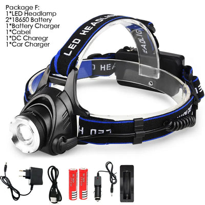 Led Headlamp L2/T6 Zoomable Headlight Head Torch Flashlight Head lamp by 18650 battery for Fishing Hunting Headlamps
