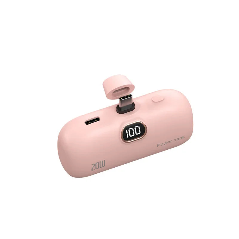 BCAK Power Bank5000mAh Digital Display Capsule Power Bank Is Suitable for Android，Apple Type-C Interface,Mini Emergency Portable
