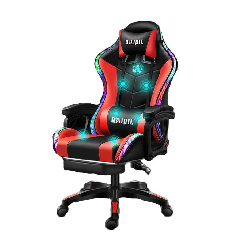 led rgb computer PC game chair gaming pu leather silla gamer massage racing gaming chair with lights and speakers