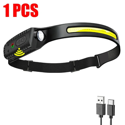 LED Induction Headlamp USB Rechargable Headlight Flashlight 1200mah Built-in Battery Head Torch Outdoor Camping Fishing Lantern