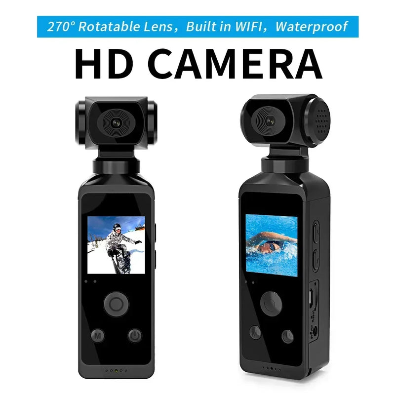 270° Rotatable Lens 4K Ultra HD Pocket Action Camera Built in WIFI Vlog Mini Sports Camer Waterproof Case Helmet Travel Camera