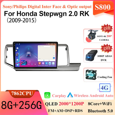 Android 14 12 + 256G Car Radio Head Unit for Honda Stepwgn 2.0 RK 2009-2013-2015 Multimedia Video GPS Player BT Carplay No 2din