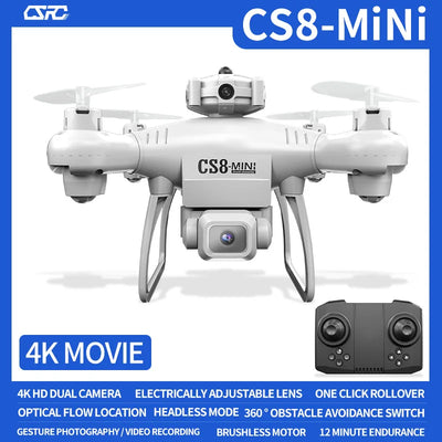 CS8 Mini Drone with 4k Dual Camera Optical Flow Location Smart Obstacle Avoidance RC Drone Toys for Kids