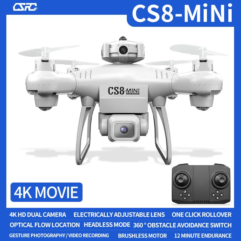 CS8 Mini Drone with 4k Dual Camera Optical Flow Location Smart Obstacle Avoidance RC Drone Toys for Kids